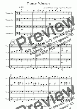 page one of Trumpet Voluntary for Cello Quartet
