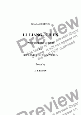 page one of LI LIANG-CH’EN 'Meditation and Legend' for SOLO SOPRANO and SOLO VIOLIN - poem by J. R. HERON