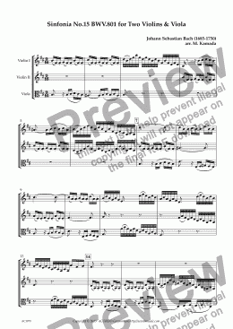 page one of Sinfonia No.15 BWV.801 for Two Violins & Viola
