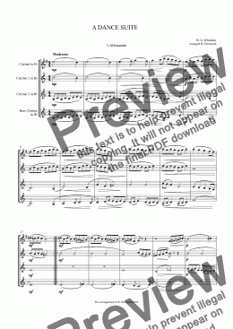 page one of Whittaker - A DANCE SUITE for clarinet quartet Eb, 2Bb, Bass.