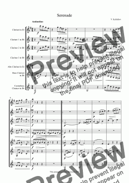 page one of Kalinikov - Serenade for Clarinet Choir