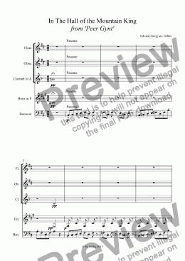 page one of In The Hall of the Mountain King from ’Peer Gynt’ - for wind quintet
