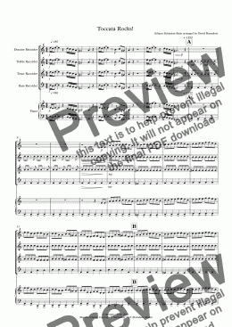 page one of Toccata by Bach Rocks! for Recorder Quartet