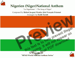 page one of Nigerien (Niger) National Anthem  “La Nigerienne” -“The Song of Niger” for Brass Quintet (MFAO World National Anthem Series)