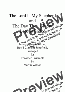 page one of The Lord Is My Shepherd and The Day Thou Givest Lord Is Ended for Recorder Ensemble.