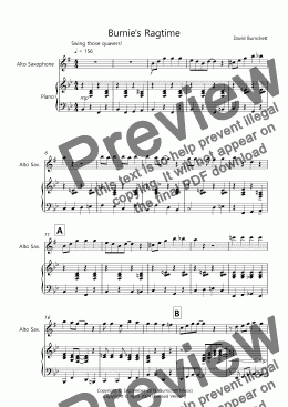 page one of Burnie’s Ragtime for Alto Saxophone and Piano