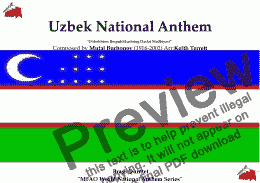 page one of Uzbek National Anthem’ “O’zbekiston Respublikasining Davlat Madhiyasi” for Brass Quintet (MFAO World National Anthem Series)