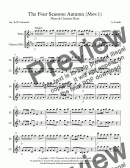 page one of The Four Seasons: Autumn (Mov.1)Flute & Clarinet Duet