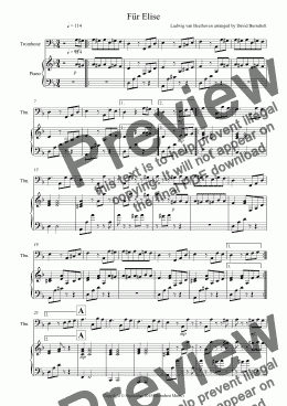 page one of Für Elise for Trombone and Piano