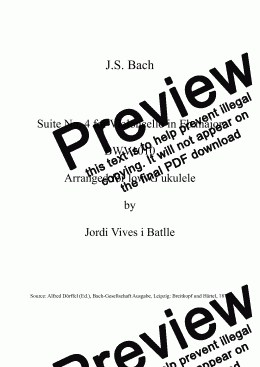 page one of J.S. Bach - Suite No. 4 for Violoncello BWV1010 (arr. for low-G ukulele), Op. 35q
