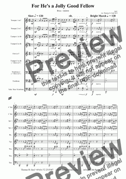 page one of For He’s a Jolly Good Fellow - Folk Song and Toast  - Brass Quintet