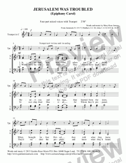 page one of Jerusalem Was Troubled (SATB choir + trumpet) Epiphany anthem