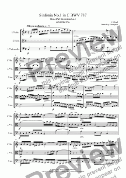 page one of Bach: Sinfonia (three part Invention) No.1 in C BWV 787 arr. flexible string trio