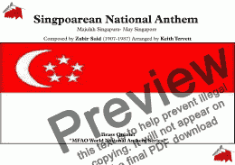 page one of Singaporean National Anthem (Majulah Singapura- May Singapore) for Brass Quintet (MFAO World National Anthem Series)