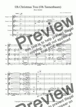 page one of Oh Christmas tree ( Oh Tannenbaum )  - Funky  - Brass Quintet