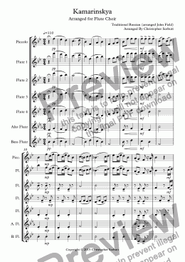 page one of Kamarinskya (for Flute Choir)