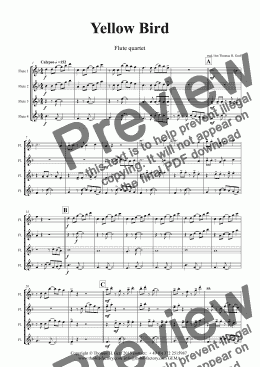 page one of Yellow Bird - Haitian Folk Song - Calypso - Flute Quartet