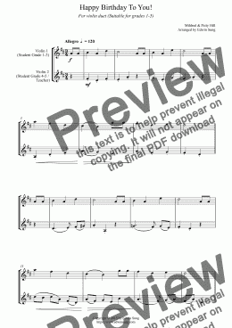 page one of Happy Birthday To You! (for violin duet, suitable for grades 1-5) (159VNDU01)