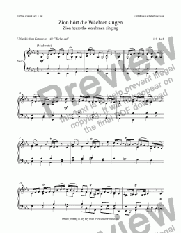 page one of Zion hört die Wächter singen (Zion hears the watchmen singing) [fr. BWV 140 Wachet Auf ] 