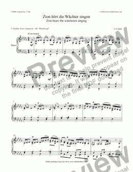 page one of Zion hört die Wächter singen (Zion hears the watchmen singing) [fr. BWV 140 Wachet Auf ] 