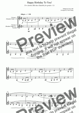 page one of Happy Birthday To You! (for clarinet(Bb) duet, suitable for grades 1-5) (159CLDU01)