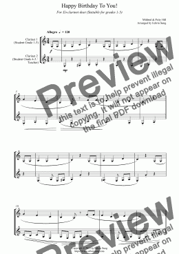 page one of Happy Birthday To You! (for Eb-clarinet duet, suitable for grades 1-5) (159ECDU01)