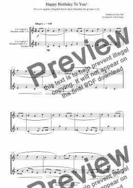 page one of Happy Birthday To You! (for cor anglais (English horn) duet, suitable for grades 1-5) (159CADU01)