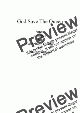 page one of God Save The Queen for Saxophone Quartet