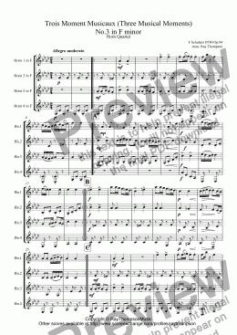 page one of Schubert: Trois Moments Musicaux (Three Musical Moments) D780 Op.94: Nos.3,5 & 6 arr. horn quartet