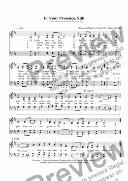 page one of In Your Presence Still (a cappella SATB)
