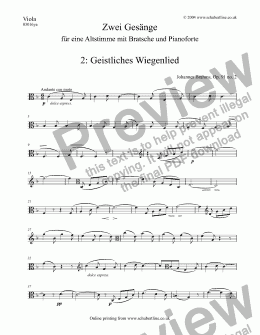 page one of Geistliches Wiegenlied - Viola part