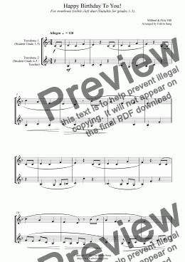 page one of Happy Birthday To You! (for trombone duet (treble clef) duet, suitable for grades 1-5) (15ATBDU02)