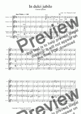 page one of In dulci jubilo - Christmas Song - Jazz Waltz - Clarinet Quartet