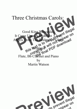 page one of Three Christmas Carols for Flute, Bb Clarinet and Piano