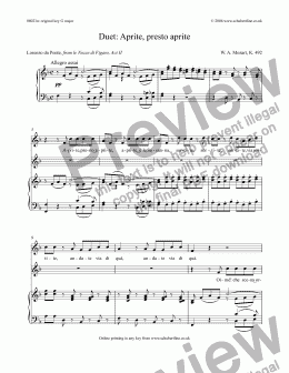 page one of Aprite, presto aprite - duet [Figaro: sop. and mezzo]