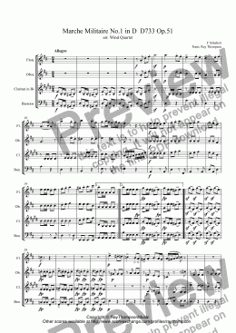 page one of Schubert: Marche Militaire No.1 in D  D733 Op.51 (complete) arr.wind quartet