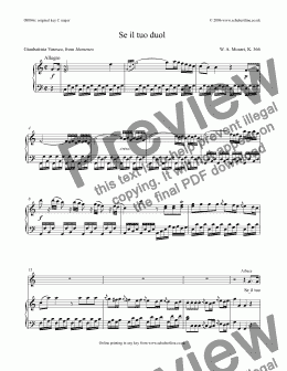 page one of Se il tuo duol [Idomeneo: tenor]