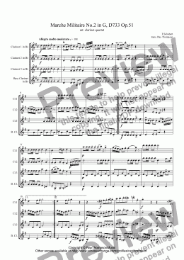 page one of Schubert: Marche Militaire No.2 in G, D733 Op.51 arr.clarinet quartet