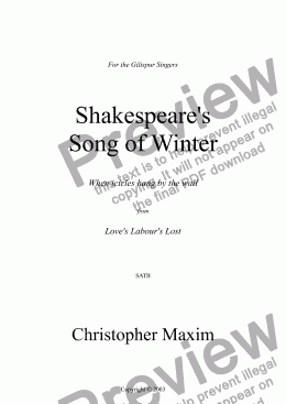 page one of Shakespeare’s Song of Winter (When icicles hang by the wall)