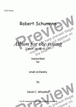 page one of Schumann Album for the young op 68 no 27 'Canon' for small orchestra