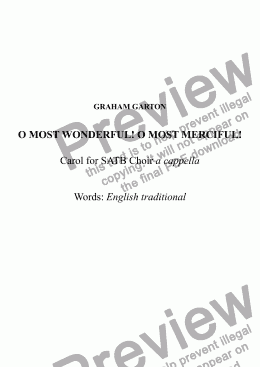 page one of CAROL - CAROL for 2015 - 'O MOST WONDERFUL! CAROL for SATB Choir a cappella Key Bb - Words: Italian traditional translated into English and German