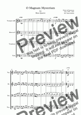 page one of O Magnum Mysterium for Brass Quartet