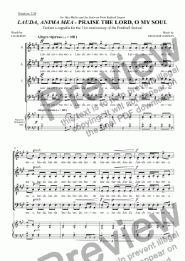 page one of ANTHEM - CHORAL FANFARE - LAUDA, ANIMA MEA - PRAISE THE LORD, O MY SOUL. For the 21st Anniversary of the PENKHULL FESTIVAL 1987