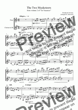 page one of Severac - The Two Musketeers for Flute & Clarinet