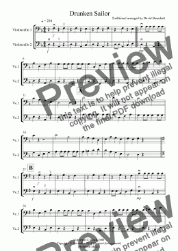 page one of Drunken Sailor for Cello Duet