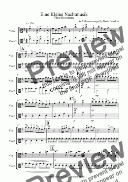 page one of Eine Kleine Nachtmusik (1st movement) for Viola Duet
