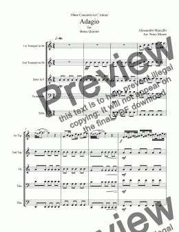 page one of Oboe Concerto in C minor - Adagio for Brass Quintet