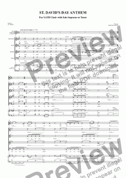page one of ANTHEM - 'ST. DAVID’S DAY ANTHEM' for SATB Choir with Solo Soprano or Tenor. a cappella 