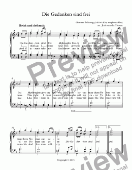 page one of Die Gedanken sind frei [German folksong] (choir TTBB)