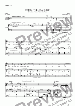 page one of CAROL - 'Scena' 3.30' - 'THE HOLY CHILD' for Female Voices with Piano or Organ Words: J. R. Heron 